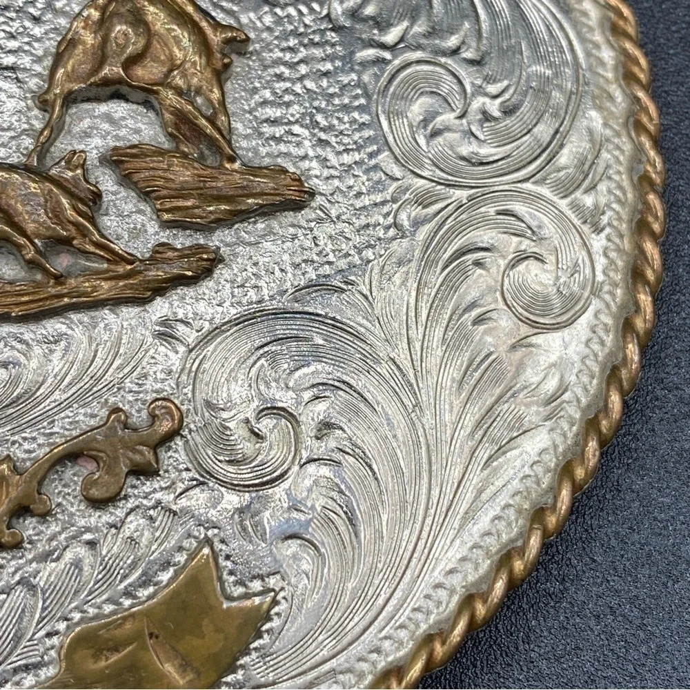 Vintage Large Silver Belt Buckle Authentic 1981 Champion Calf Roping WSCHA 🇺🇸